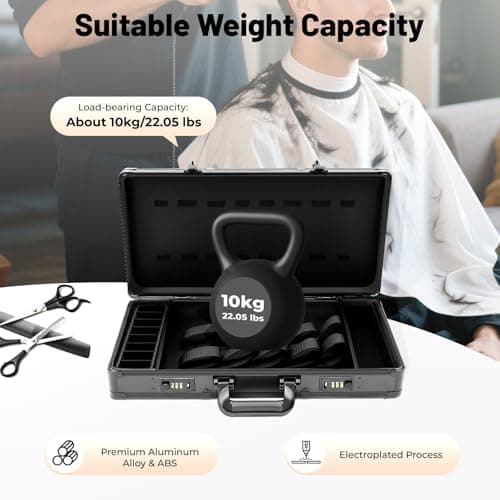 ​​Professional Barber Carrying Case Large Capacity 10kg Load Hairdressing Tool Storage Box with Double Combination Locks Adjustable Strap for Barber Salon Mobile Hairstylist Travel Organizer Black​ — view 4