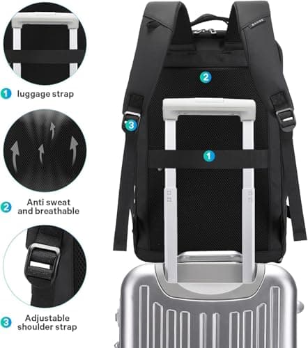 BG FUTURE AESTHETICS Travel Backpack with Shoe Compartment, Weekend Business Hand Luggage, Flight Approved Cabin Luggage, Lightweight and Waterproof for 15.6-17.3 Inch Laptop, Black, L, Business — view 6