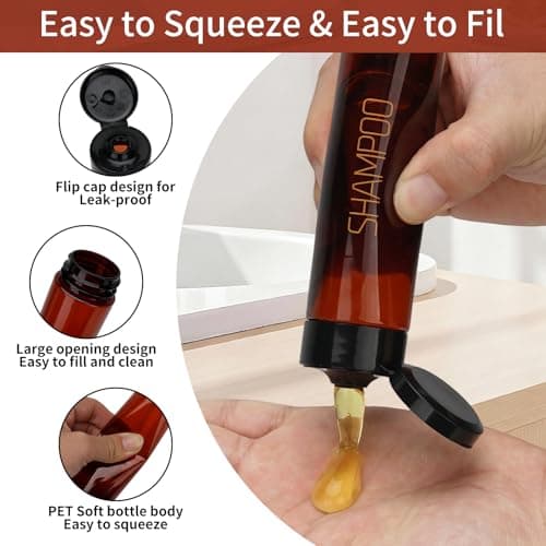 Decorniqu Travel Bottles for Toiletries 5 Pack 100ml Pre-Printed Wide Mouth Travel Size Toiletries Leak Proof Travel Shampoo Bottles TSA Approved Squeeze Bottles for Lotion Toothpaste Cream(Brown) — view 4