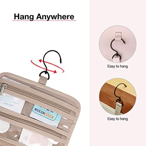 BAGSMART Toiletry Bag Hanging Travel Makeup Organizer with TSA Approved Transparent Cosmetic Bag Makeup Bag for Full Sized Toiletries, Large-Pink — view 6