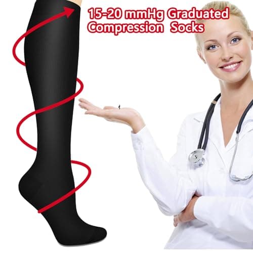 3 Pairs Compression Socks for Women Men, Calf Support Pressure Stockings, 15-20 mmHg Sports Sock for Flying Travel Yoga Nurses Running — view 4