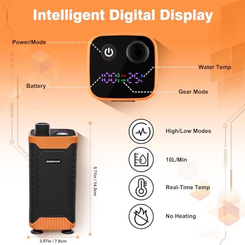 Heyeke Portable Camping Shower, 8000mAh Rechargeable Battery Pump — view 2