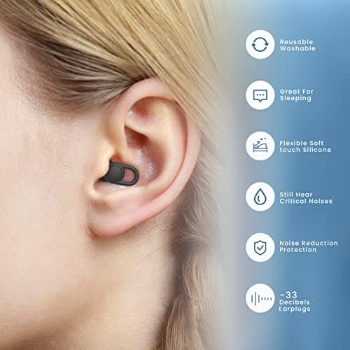 Silicone Ear Plugs for Sleep Noise Cancelling Noise Reusable Soft Comfortable Earplugs for Sleeping,Noise Sensitivity & Flights -16 Ear Tips in XS/S/M/L, 2 Travel Boxes - 33dB Noise Cancelling (Black) — view 4