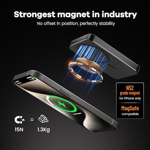 Kstime Magnetic Power Bank, 10000mAh 14mm Ultra Thin Titanium Design PD20W Wireless Portable Charger with USB-C Input and Output Compatible with iPhone 17/16/15/14/13/12 Series (Silver) — view 3