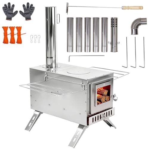 unho Hot Tent Stove Wood Burning Camping Stove With Chimney Kit