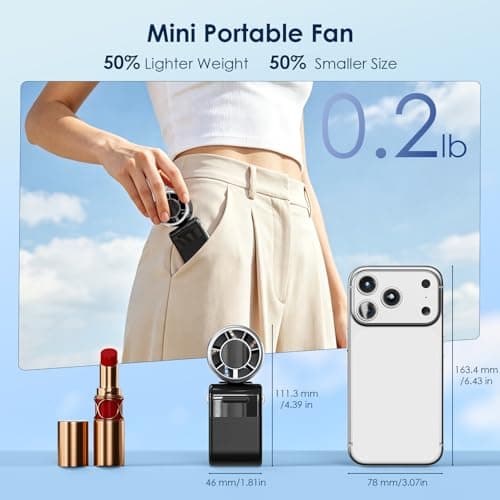 GEMWON Portable Handheld Turbo Fan High Speed, 100 Speed 12H Cooling, Small Hand Held Fan, Rechargeable Mini Personal Hand Fan, Battery Operated Neck & Desk,Travel Essentials, Holiday Gifts Black — view 2