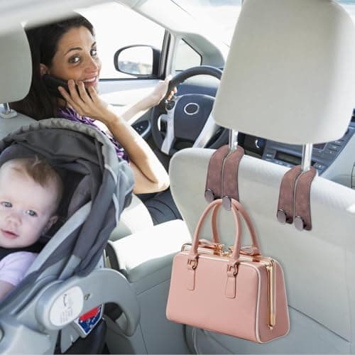 Purse Hook for Car | Double Metal Universal PU Leather Organizer - Car Headrest Hook,for Travel Road Daily Driving Summer Camping Commute Picnic Vacation Business Holiday — view 2