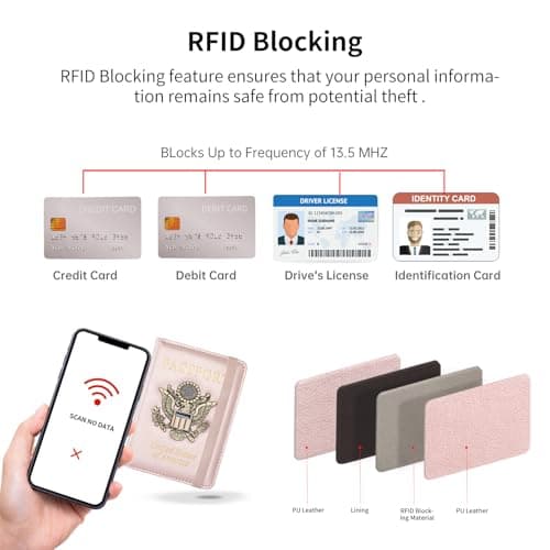 ilovever Passport Holder and Card Slot Combo RFID Blocking Leather Travel Passport Wallet for Men and Women US Passport Cover, Rose Gold, Classic — view 3