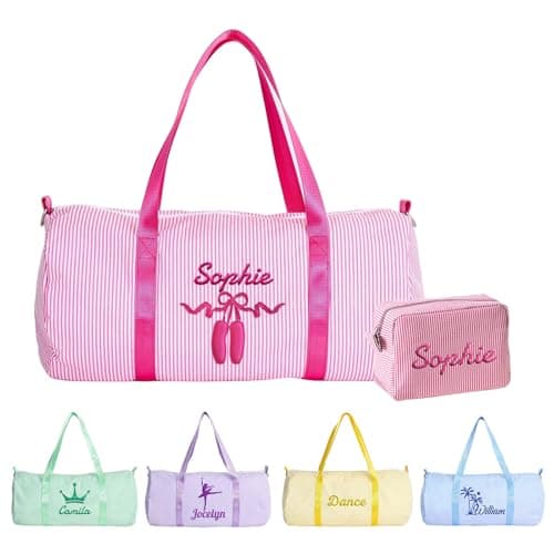 Personalised Toddler Dance Duffle Bag with Embroidered Name Custom Travel Bag Customized Ballet Weekend Gym Camping Overnight Bag (Pink)