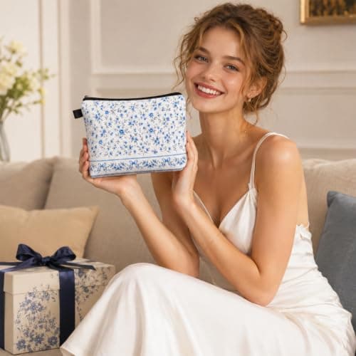 Small Makeup Bag, Aesthetic Floral Cosmetic Bag with Zipper — view 6