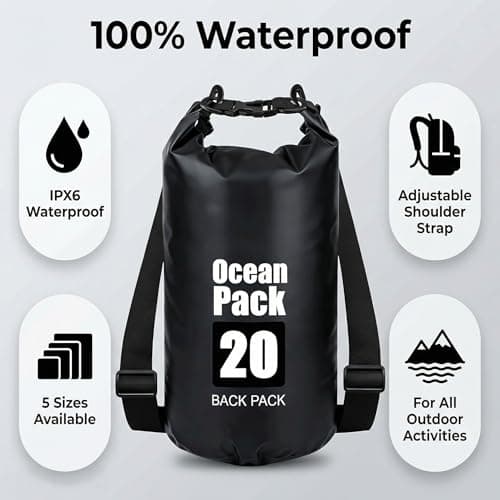 RONGZUBAT 5L Waterproof Dry Bag with Adjustable Shoulder Strap, Roll Top Dry Sack, Lightweight Waterproof Bag for Kayaking, Paddle Boarding, Boating, Beach, Swimming, Camping and Travel - Black — view 6