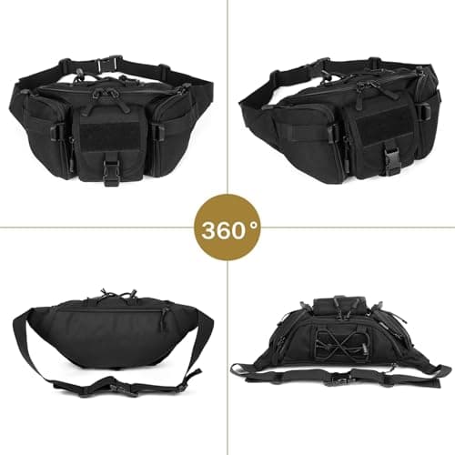 Huntvp Tactical Waist Bag Military Waist Pack Molle Bumbag Belt Pack Fanny Pack Bum Bag for Men Outdoors Walking Running Daily Use Camping Trekking(Black-l) — view 2