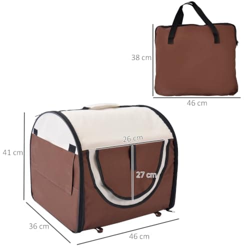 PawHut Foldable Pet Carrier for Miniature Dogs 46L x 36W x 41H cm Brown — view 3