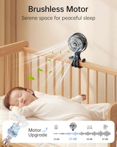 Bearwind Pram Fan, Rechargeable 4-Speed Clip On Fan, Digital Display, Black — view 3
