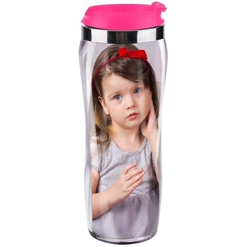 Turquoise Personalised Custom Photo Thermal Mug Coffee Tea Travel Flask | Black Pink Blue Red (Pink)