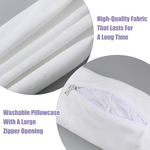 Bremorou 2 Pcs Cylindrical Pillow Case Cervical Neck Roll Pillow Cover With Zipper Round Soft Bolster Pillowcases Covers For Cylindrical Cushion, Neck Roll Pillow Case Only (16.14 X 5.9 Inch, White) — view 4