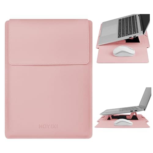 HoYiXi 15.6" Laptop Sleeve Case PU Leather with Stand Compatible with MacBook Pro 16/15.4'' MacBook Pro 15, Mac Air 15,16'' Laptop Bag for Dell, Acer, Asus,15-16'' laptop case,Pink
