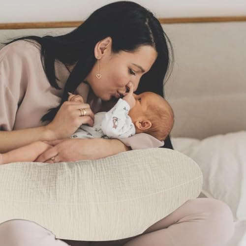 2 Pcs Nursing Pillow Cover Muslin Cotton Hidden Zipper Removable Washable Slipcover For U Shaped Breastfeeding Pillow Baby Boys Girls no Pillow — view 4