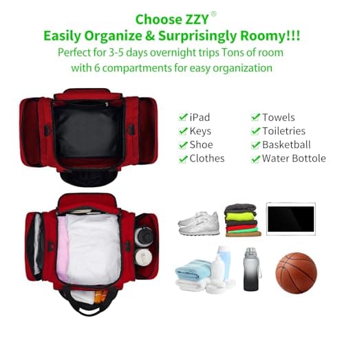 ZZY Gym Duffle Bag, 40L Sports Holdall, Red — view 2