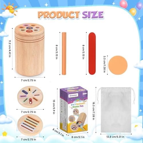 Akosuntoys Montessori Toys for 1 year old, 3 in 1 Wooden Toddler Travel Toys for 1 2 Year Old Boys Girls, Color Sorting & Fine Motor Skills Baby Toys, Gifts for 1 2 3 Year Old Boy Girl — view 6