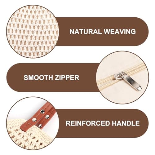 Synther Straw Bag for Women, Beige Straw Beach Bag with Zip, Large Capacity Summer Crochet Beach Bag Bohemian Woven Tote Bag Shoulder Bag for Travel Holiday Shopping Daily Use — view 4