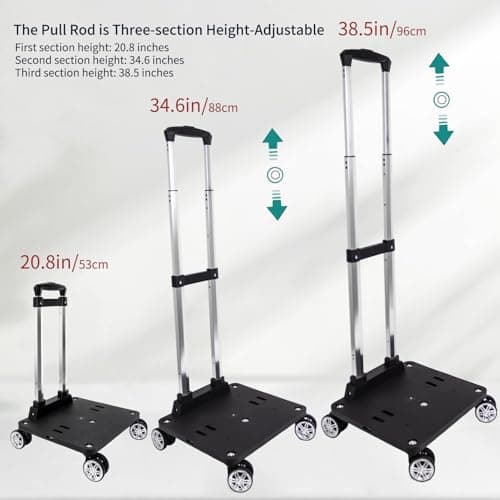 Backpack Trolley with 5 Swivel Wheels, Large Base Folding Luggage Cart — view 3