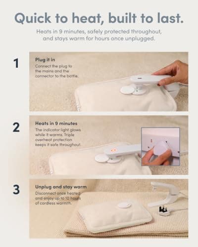 Keplin Rechargeable Electric Hot Water Bottle - Auto-Shut Off, Fast Heating Heat Pad, Back Pain Relief, Rechargeable Hand Warmers & Heating Pad, Small Hot Water Bottle, 1 Year Warranty, Cream — view 5