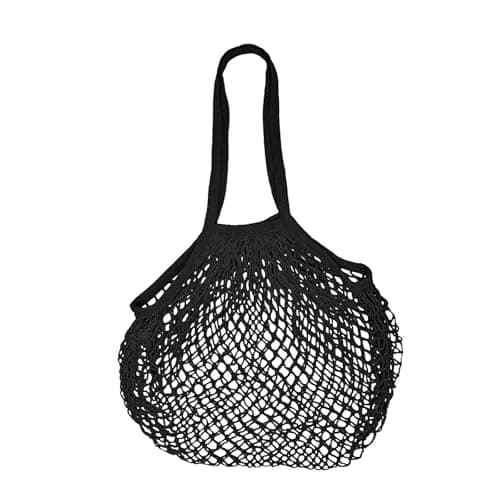 AfitLulu Mesh Beach Bags for Women, Cotton Mesh Bag Large Tote Bag Reusable Shopping Bag Beach Tote Bag with Handle, Mesh Bags for Shopping Travel Vacations (Black)