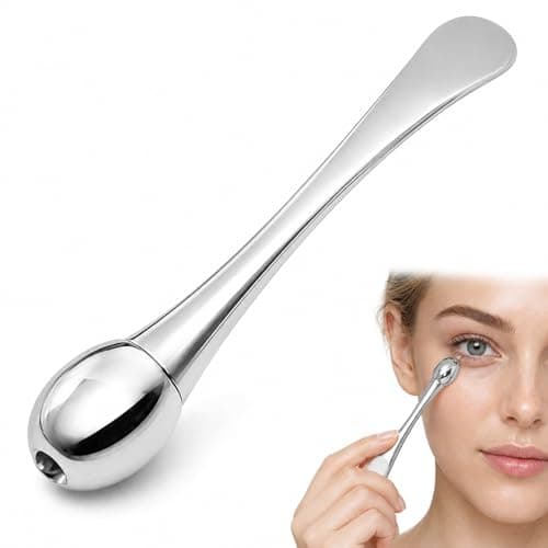 Dual Ended Eye Cream Applicator, Stainless Steel Under Eye Massage Wand with Silicone Scoop, Cooling Metal Skincare Tool for Eye Serum Moisturiser Application