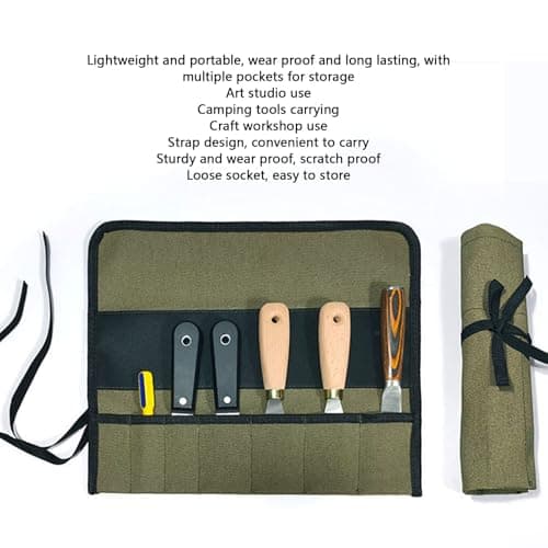 Jectse Canvas Tool Storage Roll, Portable Paint Brush Holder Organizer, Art Supplies Bag with Multi Pockets, Wear Proof Canvas Roll Up for Artist Travel — view 3