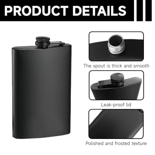 2 Pack Hip Flasks for Liquor, 8 Oz & 12 Oz Hip Flask Alcohol Leakproof Stainless Steel Thin Hip-Flasks for Men & Women Climbing Camping Barbecue Bar Party Festivals Travel and Gift (Matte Black) — view 3