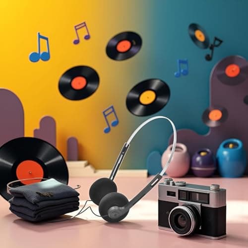 Pchnfei 4 Pcs Black Retro Over-Ear Earphones, Hi-Fi Stereo Earphone, Mini Stereo Lightweight Headphones with Cord, 80s 90s Vintage Headset Wired,Headphone, for Most Mobile Phones Playback Pevices — view 5