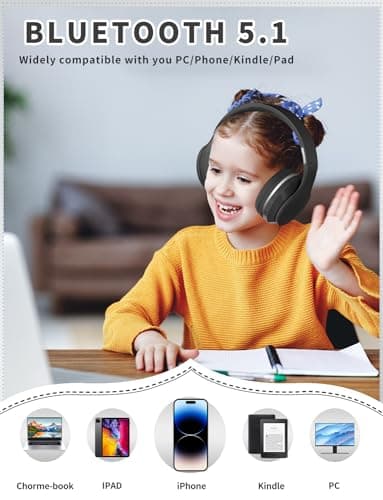 Bluetooth Kids Headphones,Wireless Kids Headphones Over Ear with Microphones,Stereo Sound ,10H Playtime,Foldable&Adjustable Children Headphone,Bluetooth 5.1 Headset for Adults School Travel (Black) — view 6