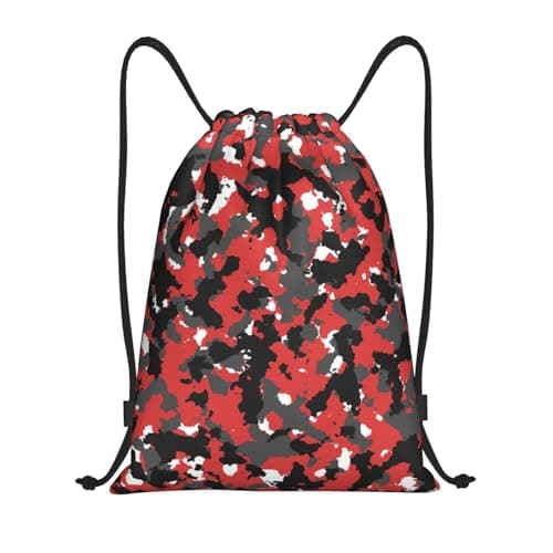 Richugui Red, black and grey camou flage pattern Camo Drawstring Bag Bloodshot Camouflage Red Urban Gym Bag Sports Backpack Lightweight Waterproof Bag for Men Women Outdoor Gym Sport
