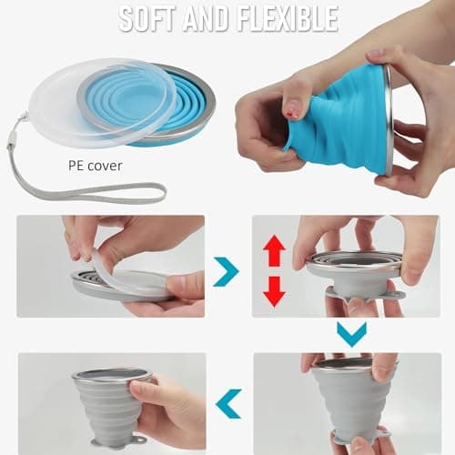 ddLUCK Silicone Foldable Cup, Travel Camping Mug with Plastic Sealing Lid — view 4
