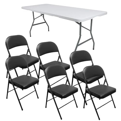Royalford Heavy Duty Pack of 6 Folding Padded Chair with 6ft Heavy Duty Folding Table - Portable & Compact Foldable Table - Outdoor & Indoor Home Office Dining