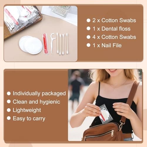 100-pack Hotel Vanity Set, Hotel Supplies Toiletries Individually Packaged, Hotel Vanity Kit with Cotton Pads, Cotton Swabs, Dental Floss and Nail File — view 3