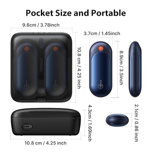J-BRAUV Electric Hand Warmers Rechargeable 2 Pack, 2000mAh Reusable Hand Warmers with Charging Case 10000mAh, 5 Levels Heat Double Sided USB C Hand Warmer Up to 24H Heating, Golf Gifts for Men Women — view 3