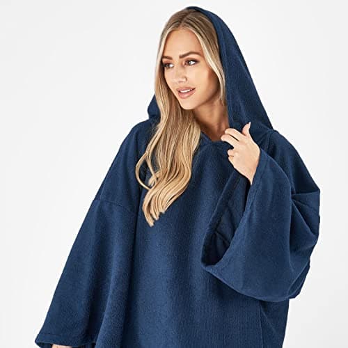 Brentfords Towel Poncho Adult Hooded Large Bath Swim Surf Beach Absorbent Dry Microfiber Changing Robe for Men Boys Quick Dry, Navy Blue — view 3
