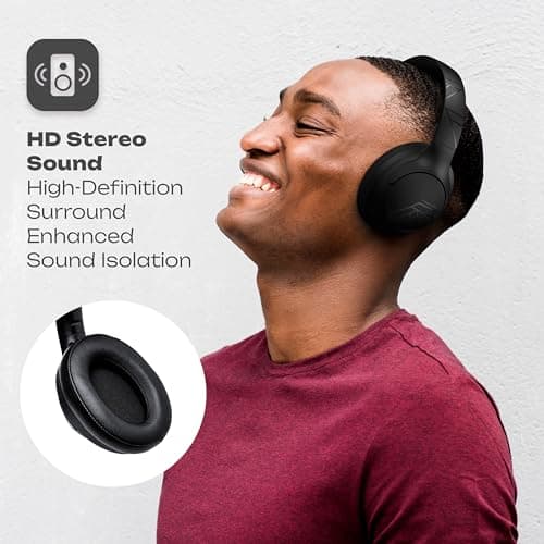 PowerLocus Bluetooth Headphones Over Ear, 50 Hours Playtime, 4 EQ Modes, Foldable Wireless Headphones with Microphone, HiFi Stereo, Lightweight & Wired Mode for Phone/Travel/PC (Black) — view 6