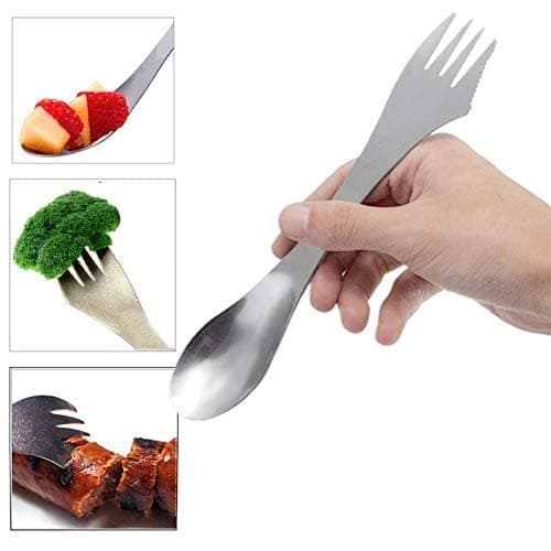 Vdealen Stainless Steel Spork's Extremely Strong Set, Fork & Knife Combo Utensil for Camping, 3-Pack, Curve with Serrated Edge On Fork — view 4