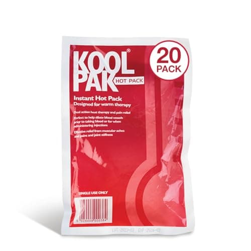 Koolpak Instant Heat Pack - Soothing Pain Relief for Neck, Back, Shoulder & Arthritis - Portable Single-Use Hot Packs Stay Warm 40 Mins | Compact Size 15x23cm for First Aid, Travel, Camping (20 Pack)