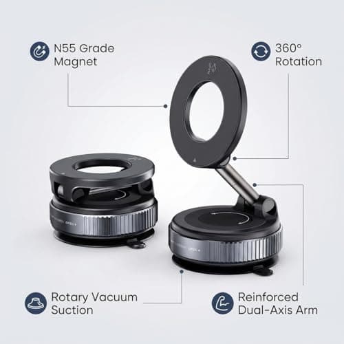Magnetic Phone Holder Mount, Universal Suction Cup Phone Stand for Car Windscreen, Office Glass, Home Window & Kitchen, Strong Vacuum 360° Rotating Foldable Mount, iPhone Samsung Compatible — view 3