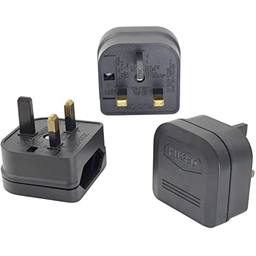 Casoter 2-Pin EU to 3-Pin UK Plug Adaptor, 5A Fuse European Type C E F to Britain Type G Plug Converter, Black Euro Plug Adaptor UK Socket Adapter, 3 Pack