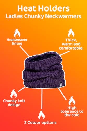HEAT HOLDERS - Ladies Thick Winter Warm Fleece Lined Chunky Knit Thermal Neck Warmer (One Size, Purple (Chunky)) — view 6