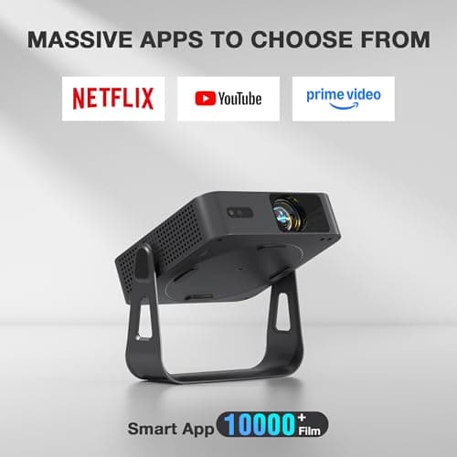 [Compatible with Netflix & Auto Focus] Mini Black Projector 4K Support, Native 1080P Smart Projector, WiFi & Bluetooth, Auto Focus & Auto Keystone Correction, 360° Stand, Home Cinema for Bedroom — view 3