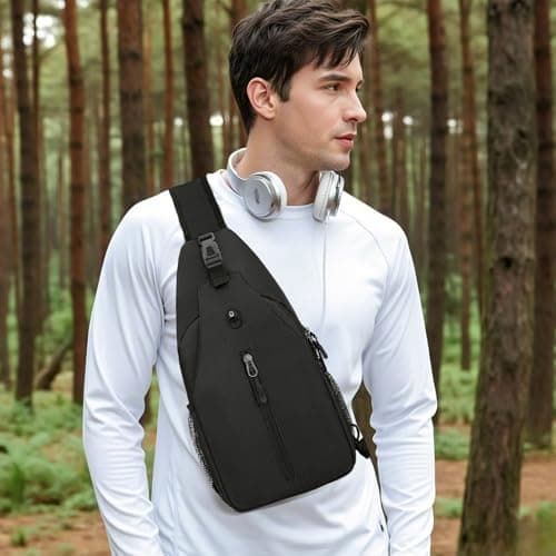 Aucuu Sling Bag Crossbody Backpack, Men's Chest Bag, Sling Backpack, Shoulder Cross Body Bag with Earphone Hole, Hiking Casual Daypack for Women Men Cycling Camping Travel — view 6