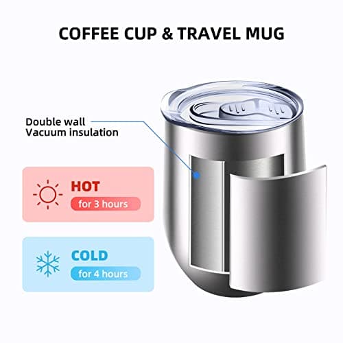 Reusable Coffee Cup, Insulated Travel Mug Vacuum Stainless Steel with Spill Proof Lid, Great for Hot & Cold Drinks - Coffee, Tea, Milk and Wine,12oz/340ml — view 5