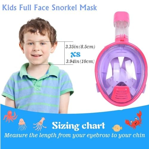 Snorkel Mask for Kids,Full Face Diving Mask Anti-Fog, Anti-Leak 180°view Design, Snorkeling Mask Set for Kids Girls Boys- Sports Camera Compatible(PinkPurple XS) — view 3