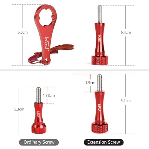 HSU 2PCS Aluminium Alloy Longer Thumbscrews for GoPro Action Cameras（Red） — view 4